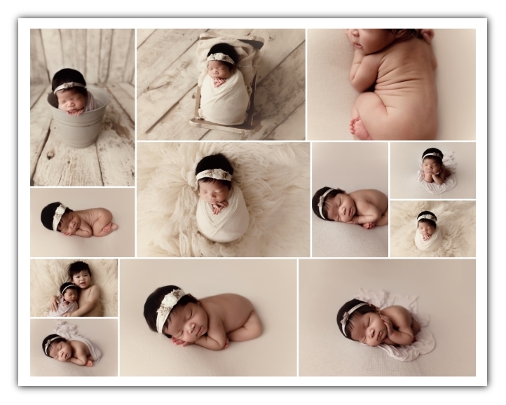 newborn girl session; cream and grey colors
